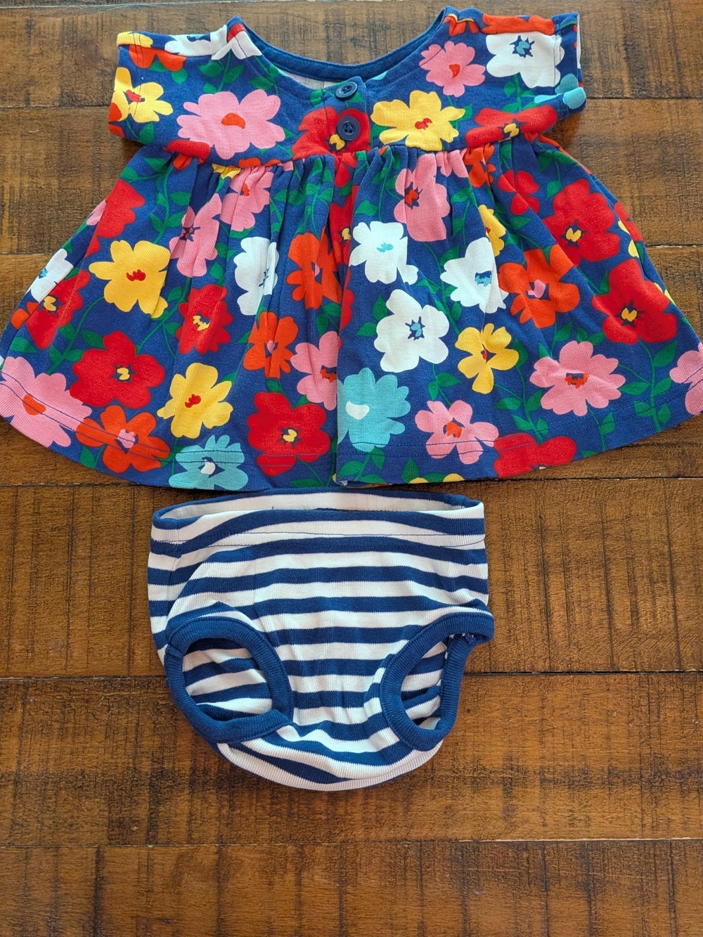 Hanna Andersson Baby Floral Dress w/ Striped Bloomers, 0-3m, 50